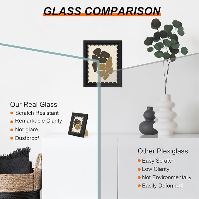 4x4 Picture Frame with Real Glass, Wooden cute 4 x 4 Photo Frame with Wavy Mat - Image 3