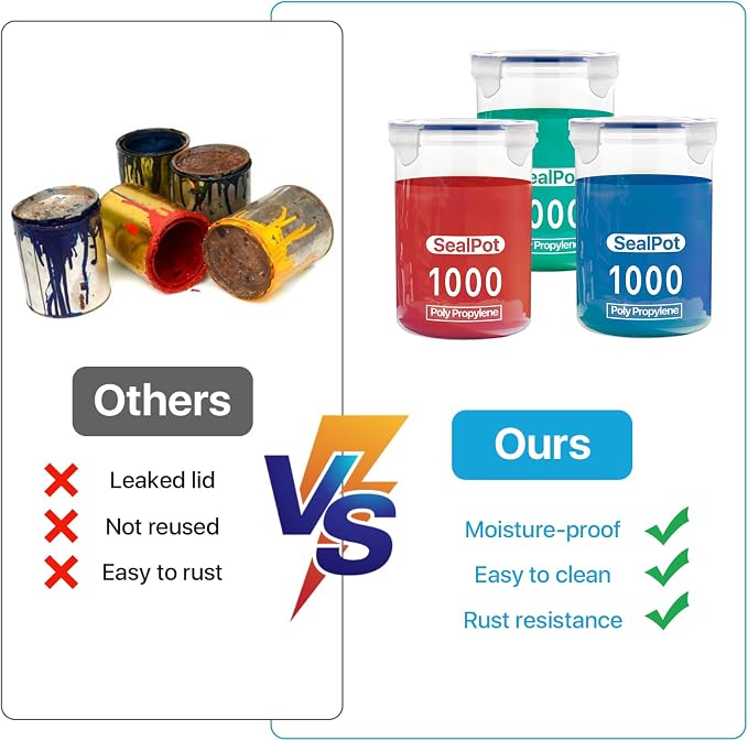 3 Sets Paint Container with Stainless Steel Mixing Ball, Plastic Paint Storage - Image 5