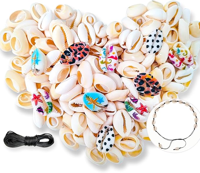 110Pcs Cowrie Shell Beads for Crafts, Printed Beach Cowrie Shells Smooth Cut by DINGPAI