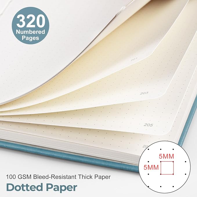 EMSHOI Dotted Journal Notebook, 320 Pages, A5 Size | Leather Hardcover - Image 2