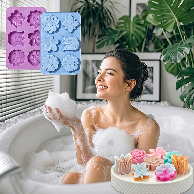 SJ Silicone Molds for Crafts, Flower Soap Molds 2 Pack | 6 Floral Designs - Image 8
