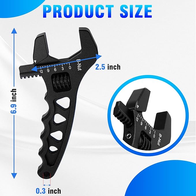 AN Hose Fitting Adjustable Wrench 3AN-12AN Lightweight Aluminum (Black)