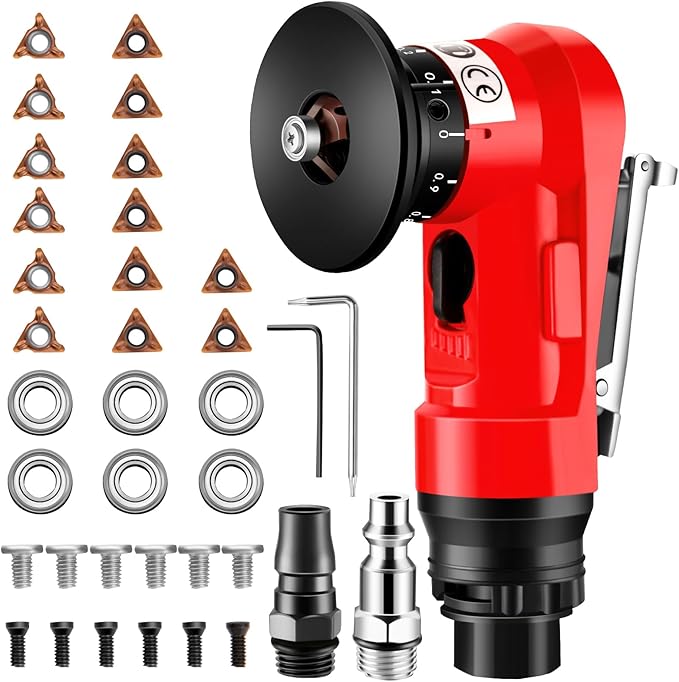 2 in 1 Pneumatic Chamfering Tool- Mini Air Chamfer Tool with Multi-Angle Chamfering Kit,45 Arc Corner Deburring Beveling Chamfer Machine for Metal, Acrylic,Woodworking (Red)