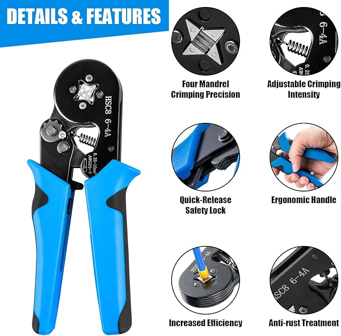 LUNEY Ferrule Crimping Tool Kit with 1800PCS Wire Ferrules Kit Wire End Terminals & Crimper Plier, Self-adjustable Ratchet Tool Set for AWG 23-7 Cable connectors, 0.25-10mm² (1800PCS PLUS)