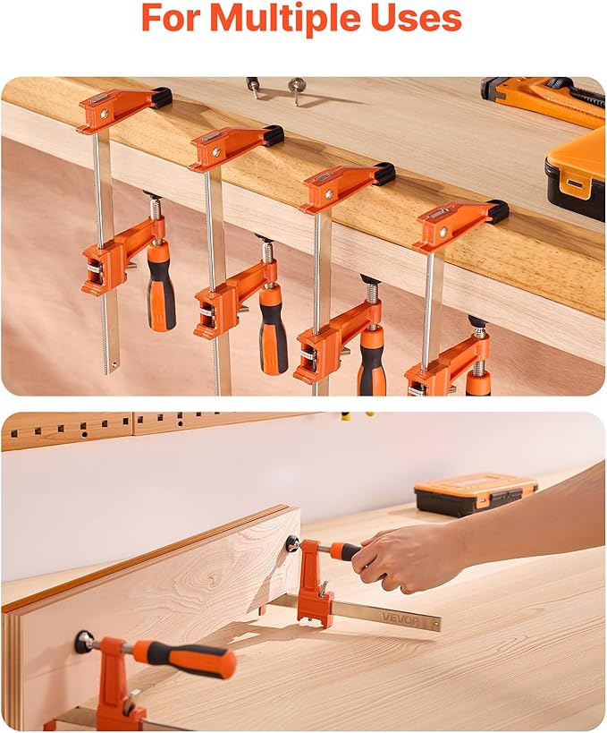 VEVOR Bar Clamps for Woodworking, 2-Pack 6 inch and 2-Pack 12 inch, Lockable F-Clamp with 600 lbs Load Limit, 2-1/2 inch Depth, Cast Iron and Carbon Steel, Wood Clamps for Woodworking Metal Working