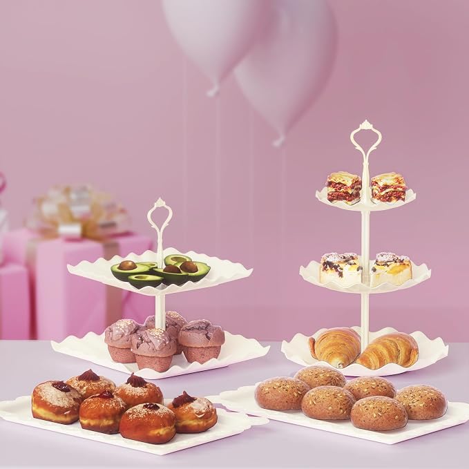 10 Pack Cake Stand Set with 3 x Two-Tier and 3 x Three-Tier Cupcake Stands - Image 4