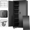 Aobabo Upgrade 71H''*34''W*18''D Metal Garage Storage Cabinet with Wheels and Pegboards, 5 Adjustable Shelves Steel Storage Cabinets for Home,Warehouse,Garage,Assembly Required,Black