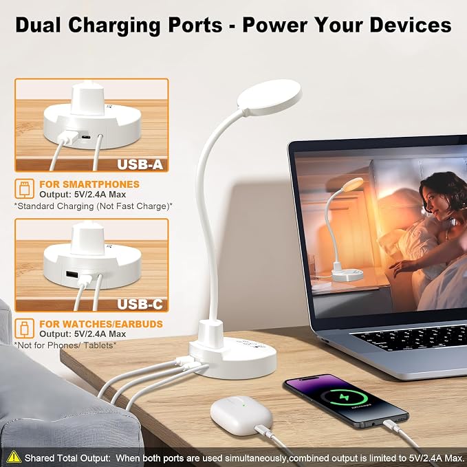 15W LED Desk Lamp with USB Charging Ports, Dimmable Table Lamp with 3 Color - Image 6