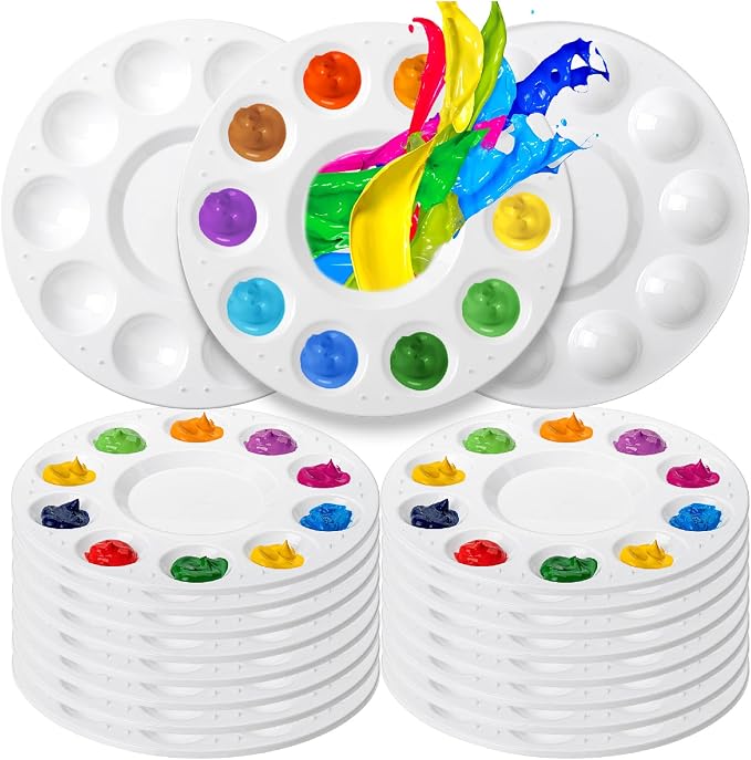 Mr. Pen- Round Paint Tray Palettes, 16 Pack | Plastic White Palettes by MrPen