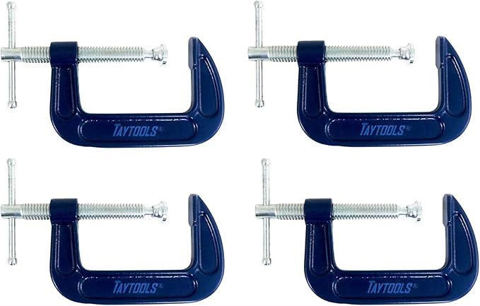 4 Pack Taytools 4 Inch C Clamps Malleable Steel Frame Power Coated Acme Threads Zinc Plated Carbon Steel Spindle and Sliding Bar (4, 4 inch)