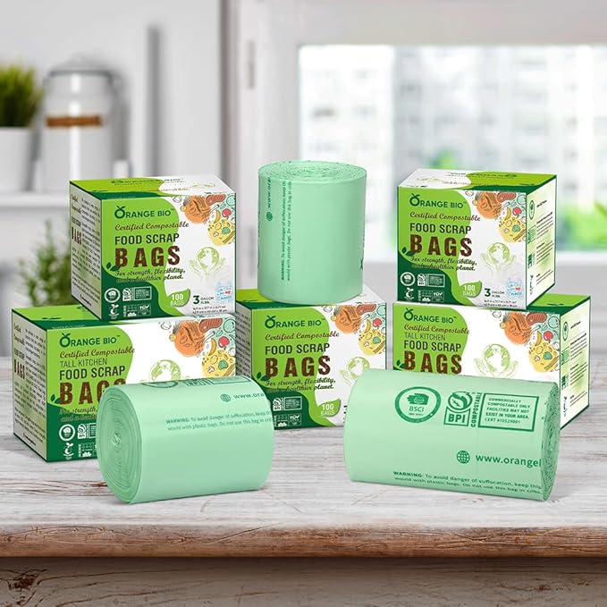 3 Gallon Compostable Trash Bags, 100 Count, Food Grade, Plant-based, Biodegradable, Leak-proof, Tear-resistant, Dishwasher Safe