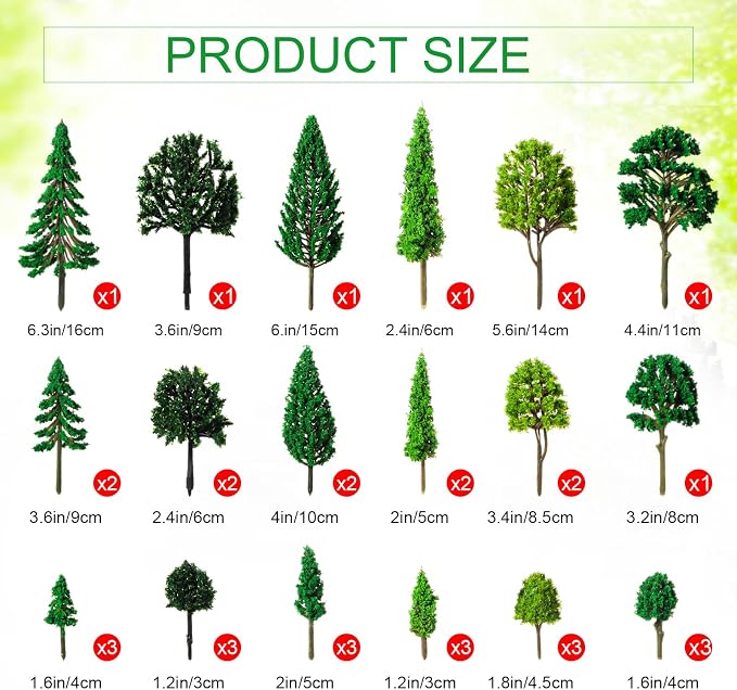 Skylety 35 Pieces Model Trees 6.3-1.2 Inch Mixed Miniature Trees Diorama - Image 2