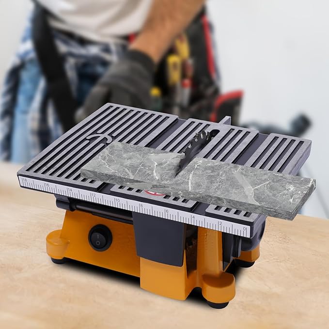 Mini Portable Table Saw, Miter Table Saw Bench Electric Cutting Machine Multifunctional Desktop Saws with 3 Blades for DIY Handmade Wooden Model Crafts, Metal, Ceramic Tile, Glass