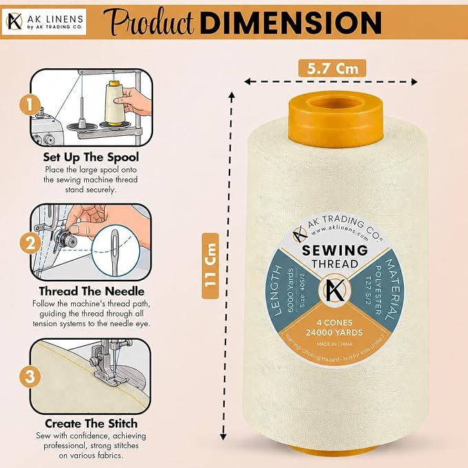 AK Trading CO. 4-Pack Ivory All Purpose Sewing Thread Cones of High Tensile - Image 2