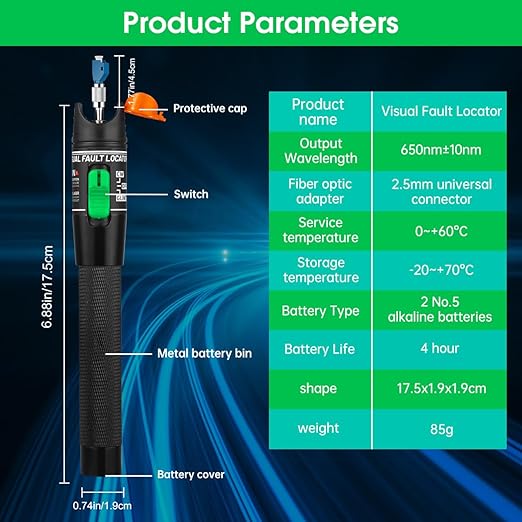 Moocci 3 Pcs Visual Fault Locator Fiber Optic Tester - VFL Fiber Optic Cable Tester Meter with FC to LC Adapter - Tools Kit for FC/SC/ST/LC Connector,Network Cable Test - Green Blue White