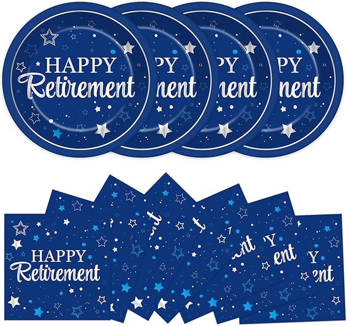Qyeahkj 48Pcs Happy Retirement Paper Plates and Napkins Retirement Party by Qyeahkj