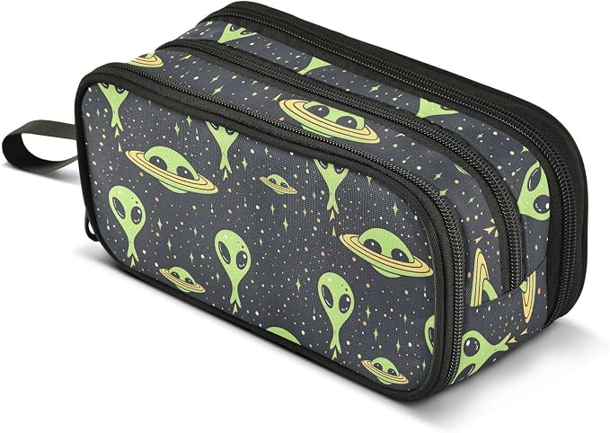 Green Aliens Space Pencil Case Box Boys Girls Large Pencil Pouch Zipper by BOENLE-WELCOMEYOURCOMING