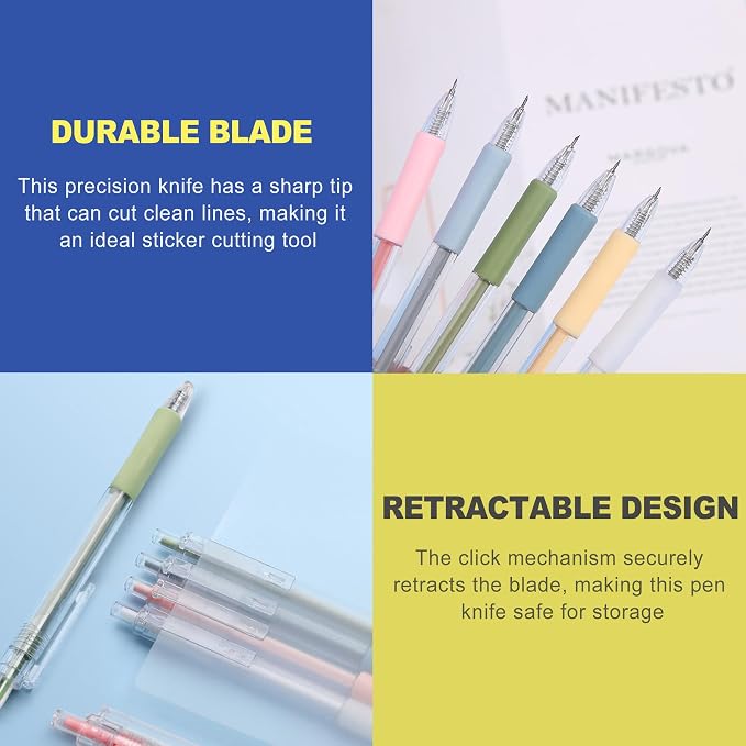 6 Pack Retractable Precision Craft Knife Pen Set, Fine Point Art Paper Cutter - Image 3