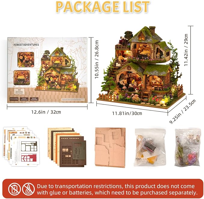 DIY Miniature House Kit with LED Lights, Forest Adventure Wooden Mini House - Image 6
