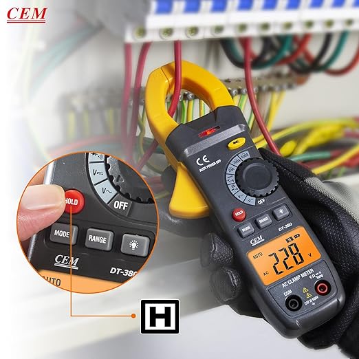 CEM Digital Clamp Meter with O-Shaped Jaw, Auto-ranging Voltage Tester with Flashlight Backlight, Clamp Multimeter for Measuring AC/DC Voltage AC Current Temperature Continuity Diode NCV DT-380