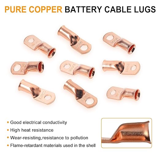 Bare Copper Lugs 2 4 6 Gauge Battery Lugs 72pcs Heavy Duty Wire Lugs 2 AWG 4 AWG 6 AWG Battery Cable Ends Ring Terminals Kit with 3/8" & 5/16" Stud Cable Lugs Terminal Connectors with Heat Shrink Tube