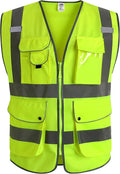 JKSafety 9 Pockets Class 2 High Visibility Zipper Front Safety Vest With Reflective Strips, Yellow Meets ANSI/ISEA Standards (3X-Large-150-Yellow)