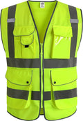 JKSafety 9 Pockets Class 2 High Visibility Zipper Front Safety Vest With Reflective Strips,Meets ANSI/ISEA Standard (X-Large, Yellow)