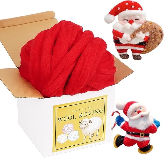 QMNNMA Wool Roving Bulk, 8.82oz Needle Felting Wool-Red | Wool Roving by Qmnnma