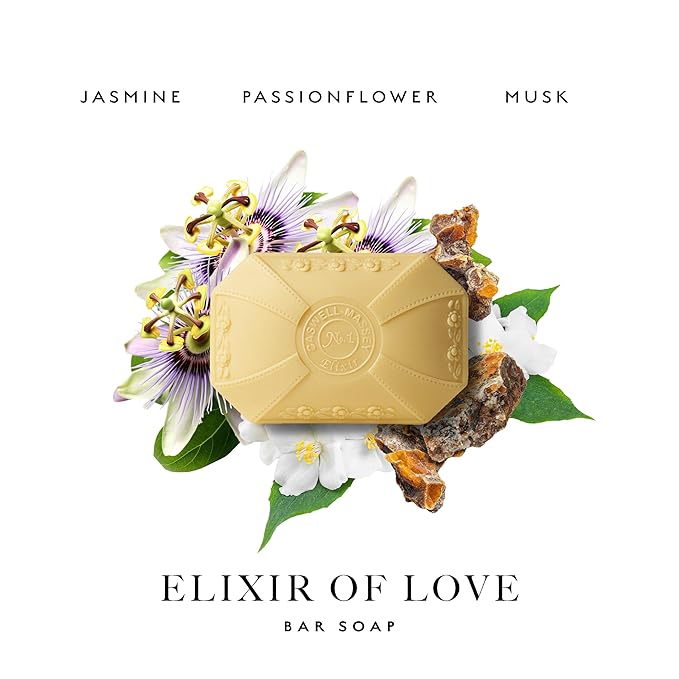 Caswell-Massey Natural Bar Soap Gift Set - Elixir of Love Scent - Romantic Triple-Milled Moisturizing Body Soap Bars for Women, Plant-Based Formula for Soft Skin, Made in USA, 3 x 3.5 oz