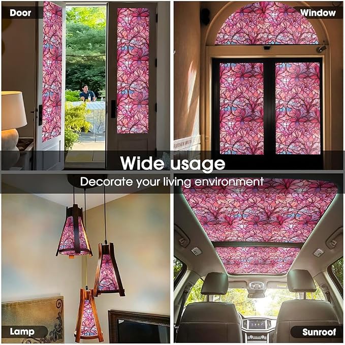 Pink Peach Floral Stained Glass Window Films Decorative Double-Side Privacy - Image 5