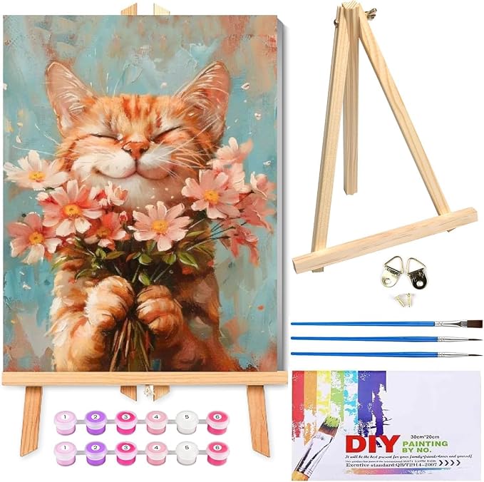 Cat Paint by Numbers Kit for Adults by Clendo