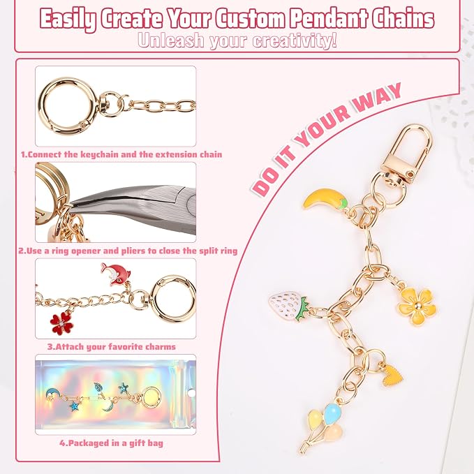 Modacraft 617 Pcs Charms Lip Gloss Keychain Making Kit, DIY Bag Charm Kit - Image 4