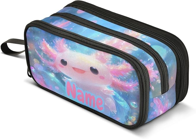Custom Shiny Axolotl Pencil Case Box Boys Girls Personalized Name Large Pencil by BOENLE-WELCOMEYOURCOMING