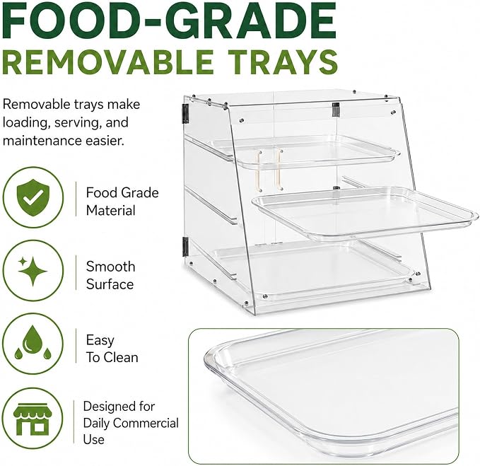 YBSVO 3-Tier Commercial Bakery Display Case | Countertop Pastry Showcase - Image 6