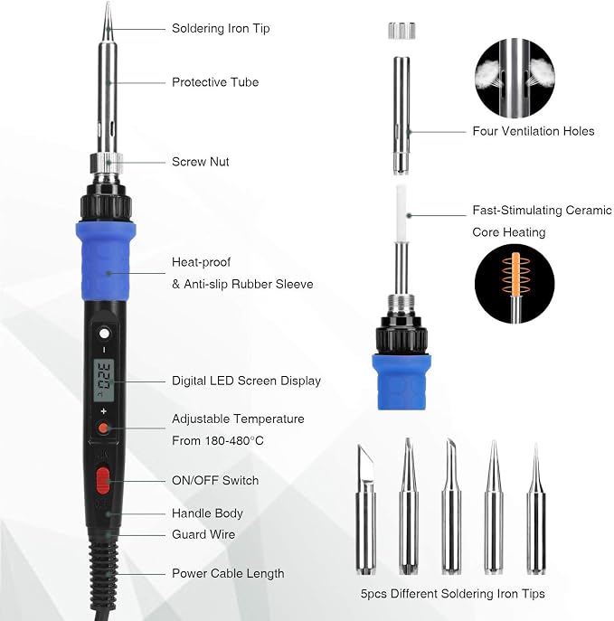 Soldering Iron Kit, 80W 110V LCD Digital Welding Tools, Portable Adjustable - Image 2