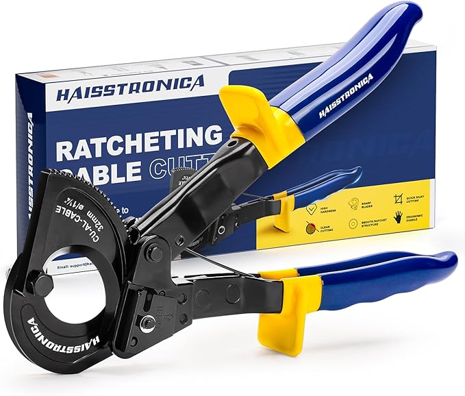 haisstronica Cable Cutters Ratcheting Cable Cutter Heavy Duty Wire Cutters for Copper Aluminum Cable Cutting Up to 500 Kcmil