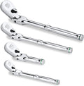 SK 4-Piece Flex-Head Ratchet Set, 1/4", 3/8", 1/2" Drive Ratchet, 90-Tooth, Premium CR-V Construction, Reversible Design, with Contoured Handle