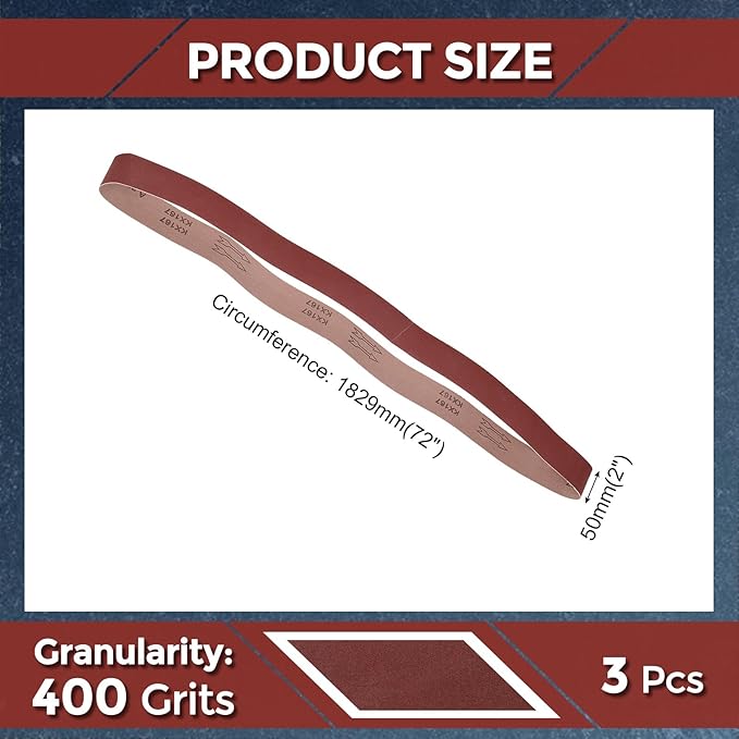 3 Pcs Sanding Belts 2 x 72 Inch 400 Grit Aluminum Oxide Abrasive Sandpaper for Belt Sander Metal Grinding Wood Working Weld Rust Removal