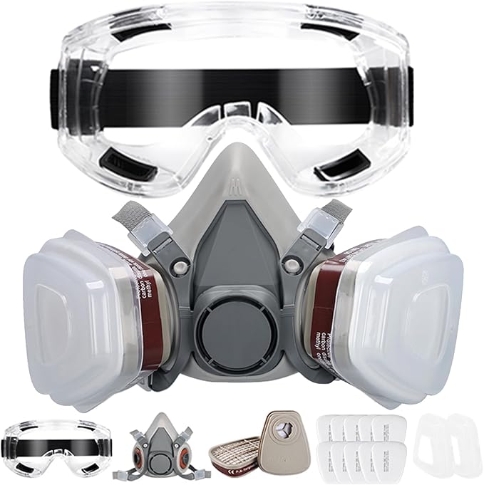 Gas Masks Survival Nuclear and Chemical - Half Face Gas Mask with 40mm Activated Carbon Filter & 6001CN Filters (Half)