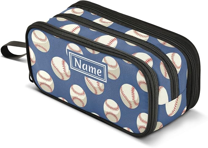 Custom Baseballs Ball Blue Pencil Case Box Boys Girls Personalized Name Large by BOENLE-WELCOMEYOURCOMING