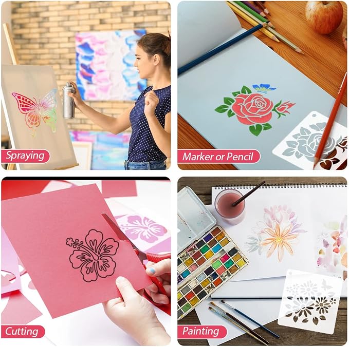 50 PCS Flower Painting Stencils Reusable Flower Stencils - Image 4