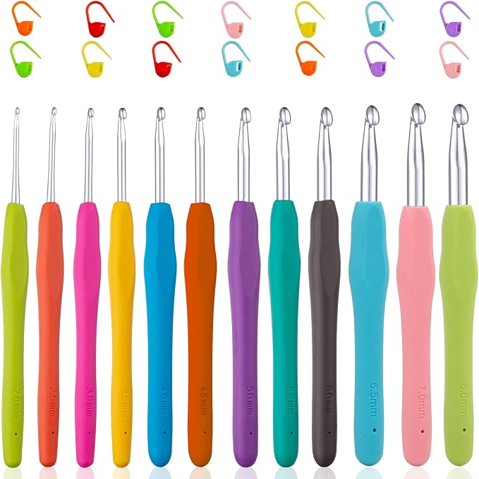 Vodiye 12 Sizes Crochet Hooks 2.0–8.0mm, Ergonomic Crochet Hook Set, Crochet by Vodiye