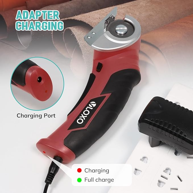 VLOXO Cordless Electric Scissors Cardboard Cutter 4V Electric Box Cutter Rechargeable Power Scissors with Safety Lock Multi-Cutting Tools for Leather Carpet Canvas (Red)