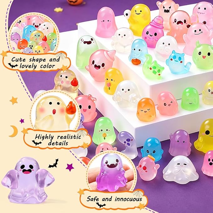 DIYDEC 65pcs Halloween Luminous Miniature Ghosts, Mini Resin Ghosts Figures to - Image 4