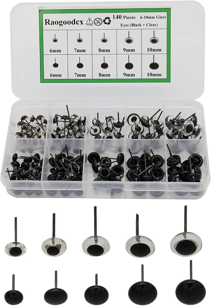 140Pcs Needle Felting Eyes 6-10mm mini Glass Black - Image 4