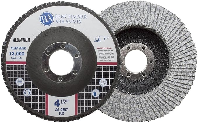 Benchmark Abrasives 4.5" x 7/8" Stearate Coated Type 29 Flap Discs for Aluminum or Other Soft Metals, Angle Grinder Discs for Sanding, Finishing, Grinding, Deburring (10 Pack) - 36 Grit