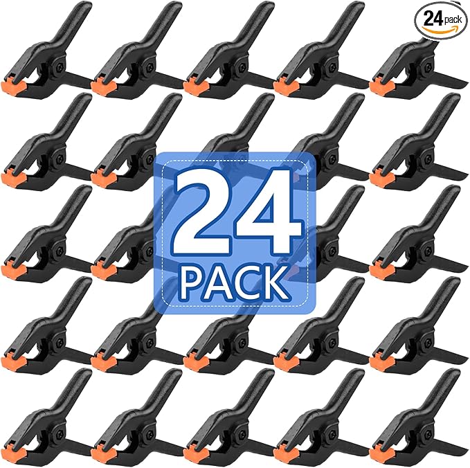 24 Pack 3.5 inch Plastic Spring Clamps, Black Heavy Duty Clips, Backdrop Clips, Plastic Clamps for Crafts, Backdrop Stand, Woodworking, Photography