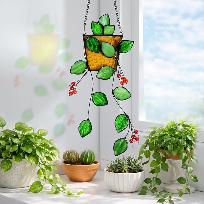 Plant Stained Glass, Stained Glass Window Hanging, Real Handmade Suncatcher - Image 4