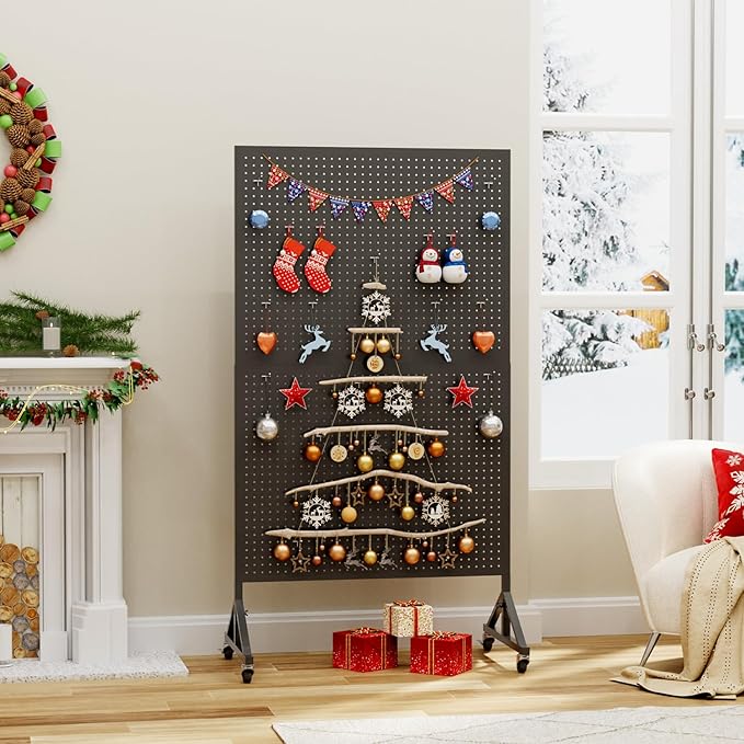 Metal Pegboard Display Stand 3.5 x 5.5 Feet, Adjustable Height with 40 Peg Board Hooks and Wheels, Pegboard Display Rack, Craft Display Rack, Retail Display Rack, Garage Peg Board, Pegboard