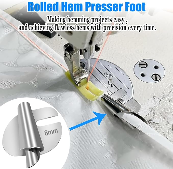 TOOVREN Universal Sewing Rolled Hemmer Foot 4PCS Rolled Hem Presser Foot - Image 2